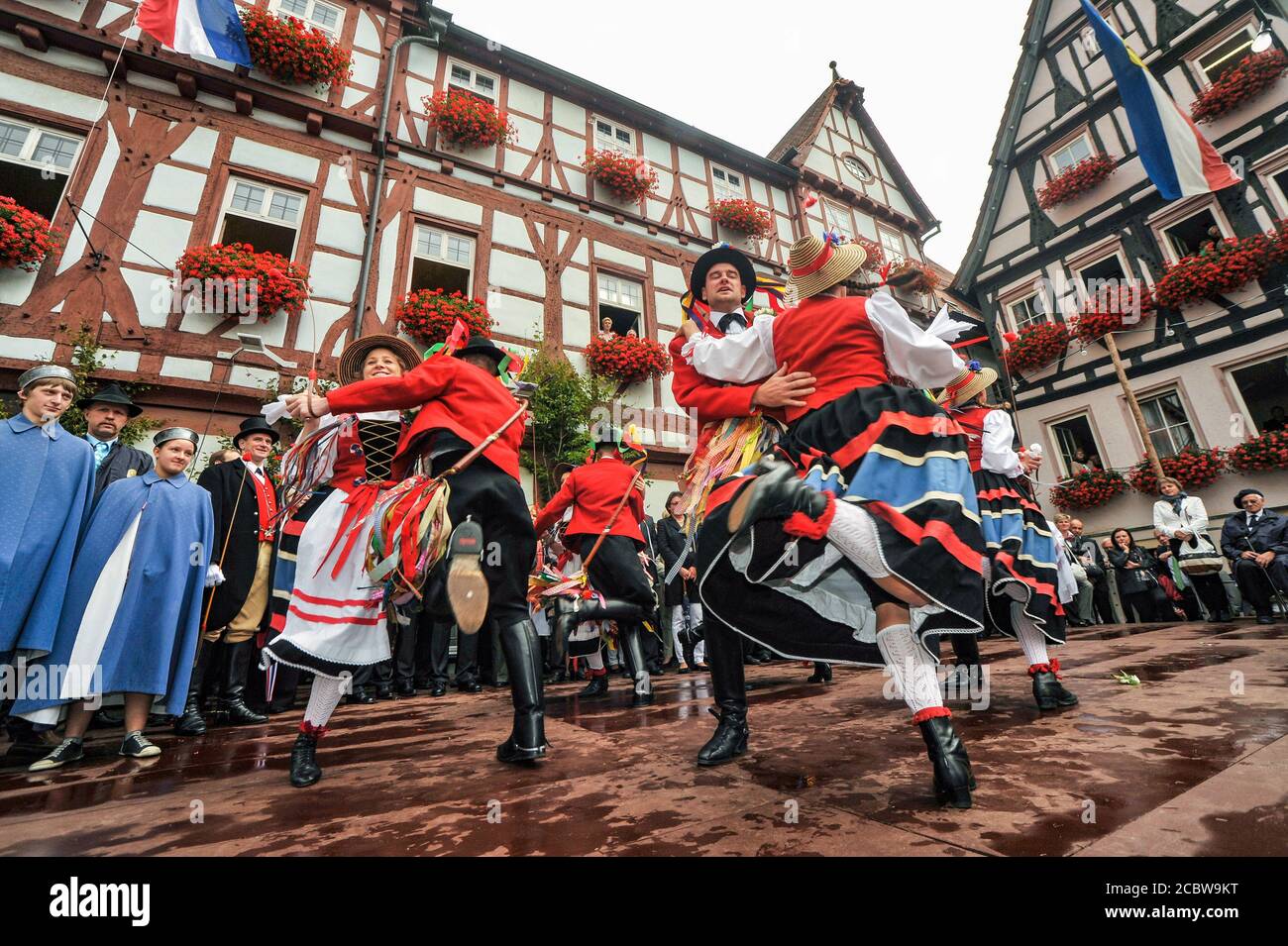 Germany, Bad Urach. The JShepherds Dance in traditional costumes at the 'Run of the shepherds' Festival (Schaeferlauf)  is one of the highlights Stock Photo