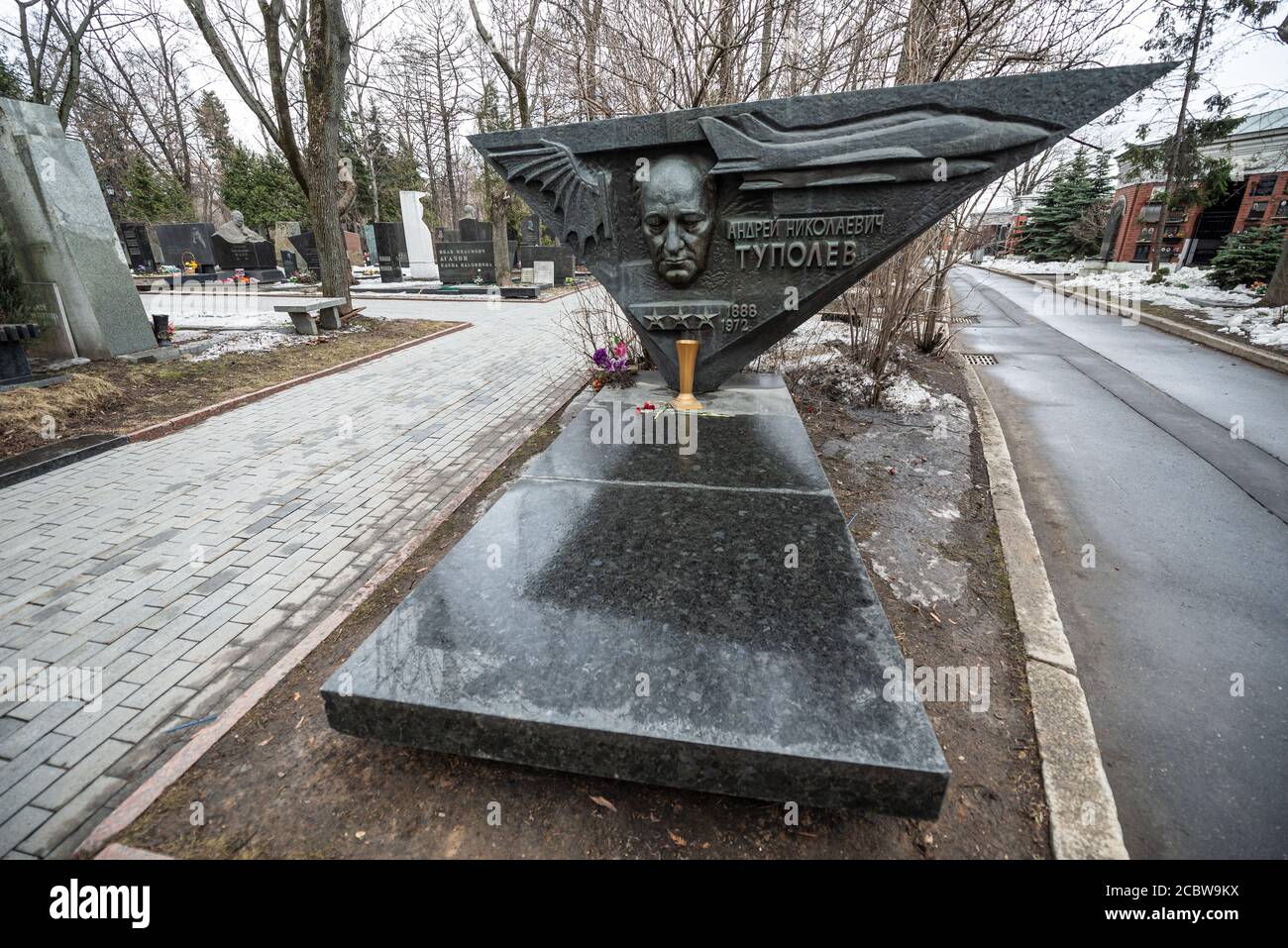 Tomb of Andrei Tupolev tomb, Novodevichy Cemetery, Moscow, Russia Stock Photo