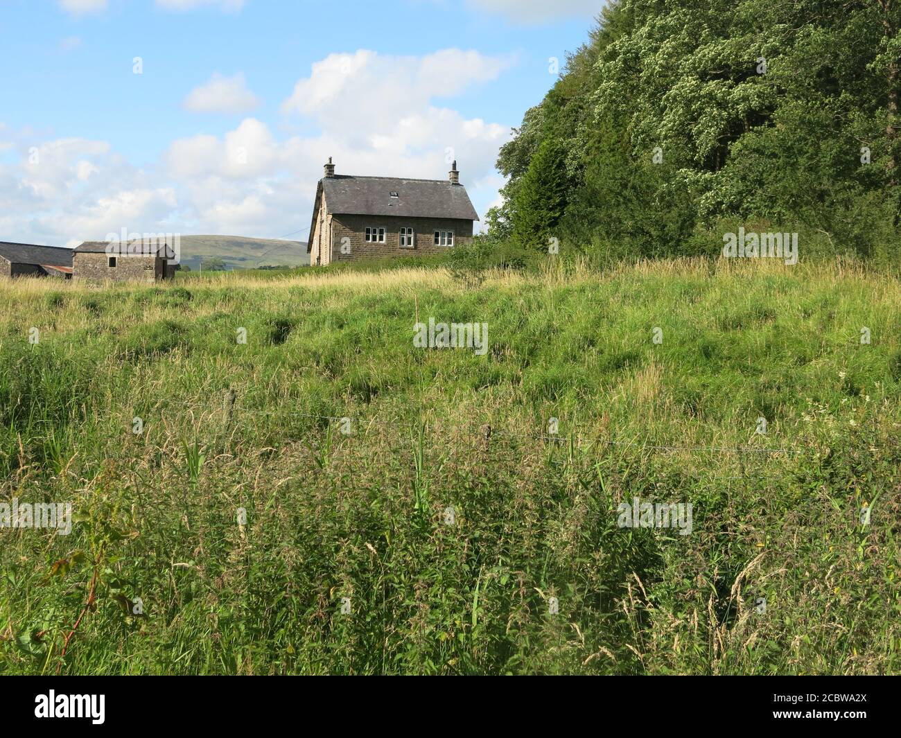 View of agricultural buildings and the rural landscape in Lancashire's