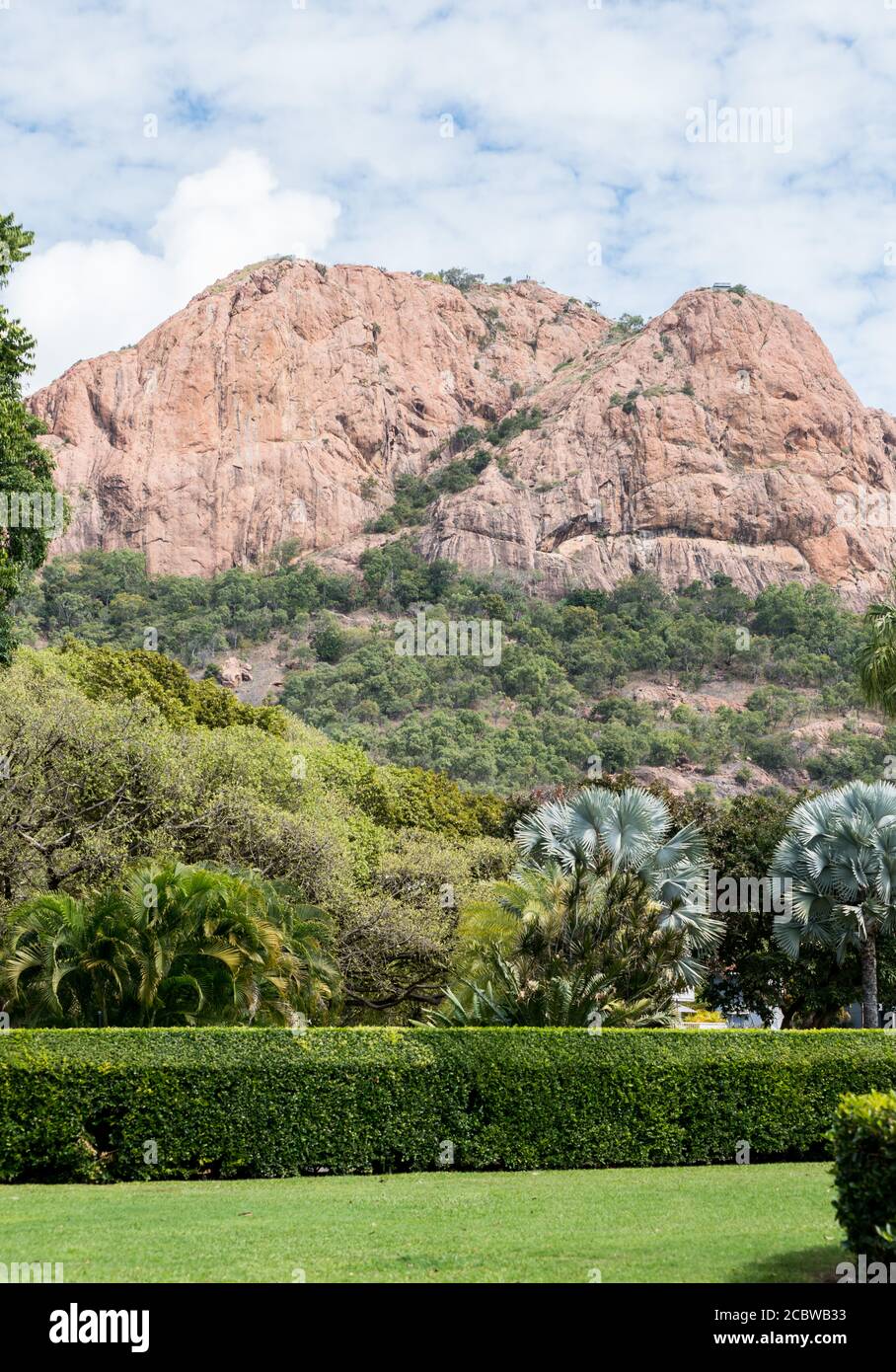 View of Castle Hill from Queens Gardens in Townsville, North Queensland Stock Photo