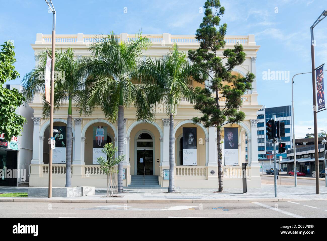 The Perc Tucker Regional Gallery in Flinders Street, Townsville with art exhibition The Percivals Stock Photo