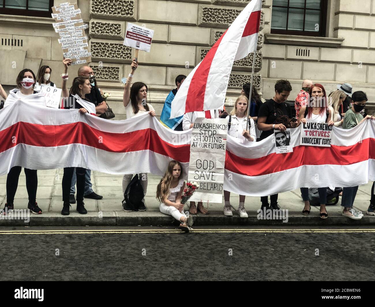London, UK. 15th Aug, 2020. People in London came together to demonstrate solidarity with Belarus against Lukashenko on August 15, 2020. (Photo by Laura Chiesa/Pacific Press/Sipa USA) Credit: Sipa USA/Alamy Live News Stock Photo