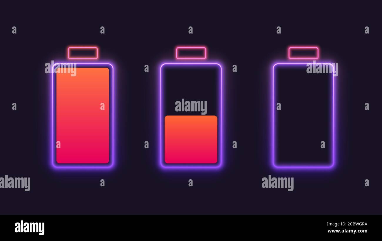 Set of neon battery charge level indicators Stock Vector Image & Art
