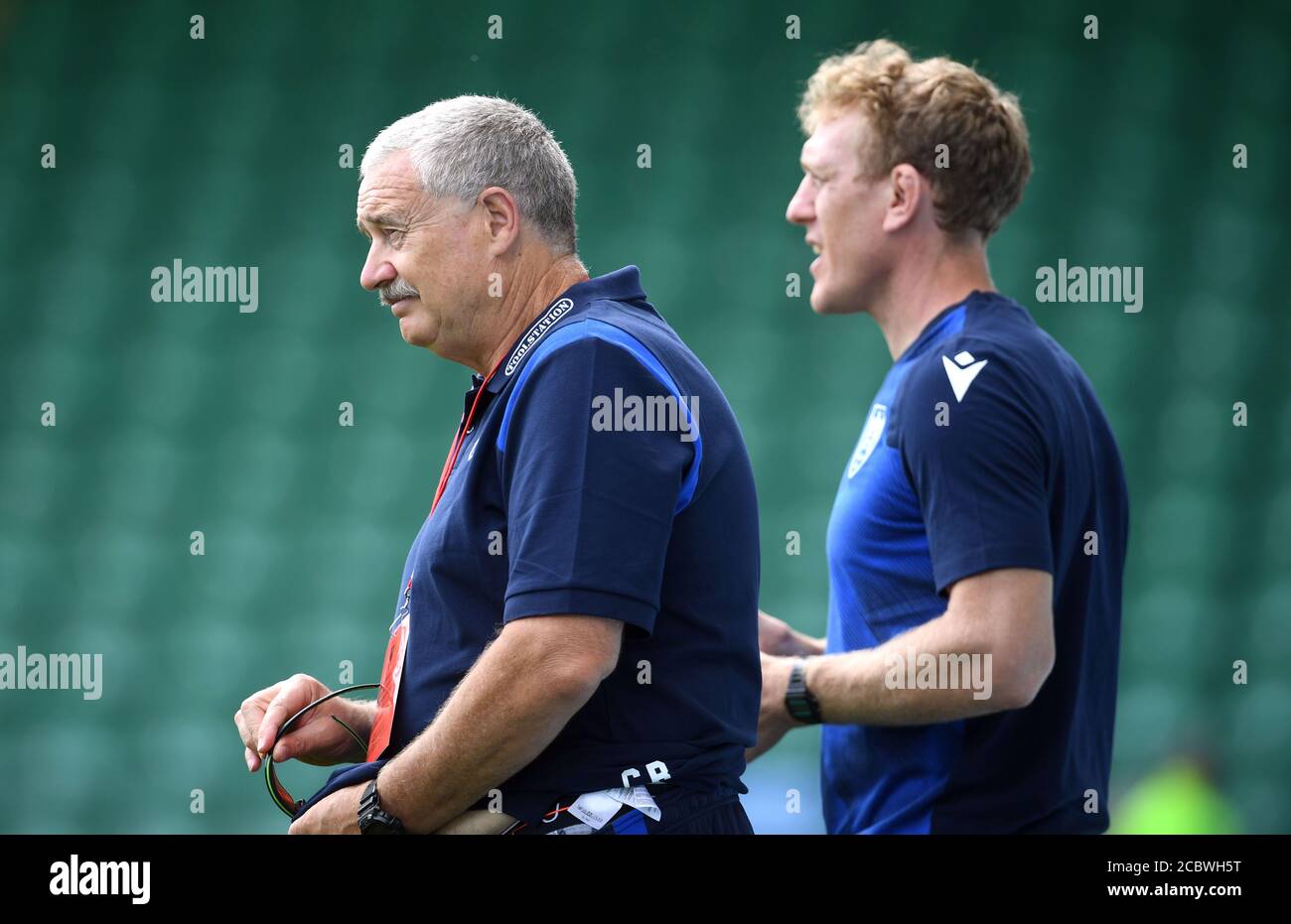Northampton Saints Head Coach Chris Boyd Left And Attack Coach Sam Vesty Inspects The Pitch Before The Gallagher Premiership Match At Franklin S Gardens Northampton Stock Photo Alamy