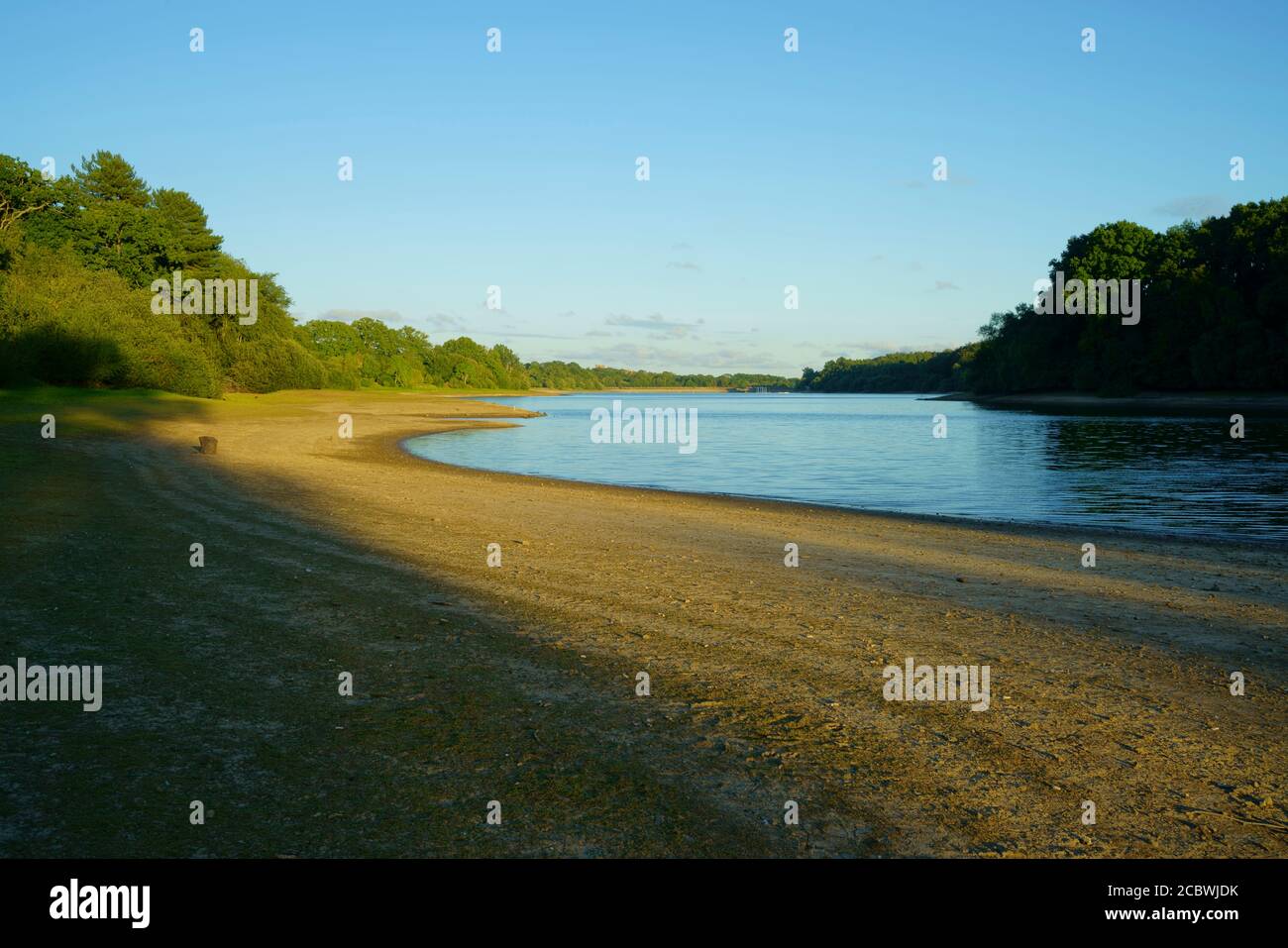 August 2020 low water level at Ardingly reservoir west sussex UK. Stock Photo
