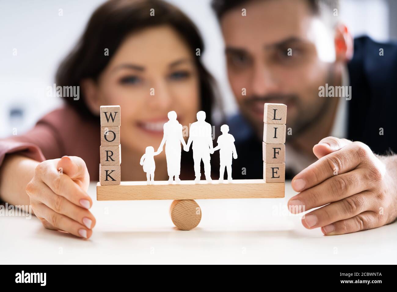 Happy Couple Protecting Balance Between Work And Life With Family Paper ...