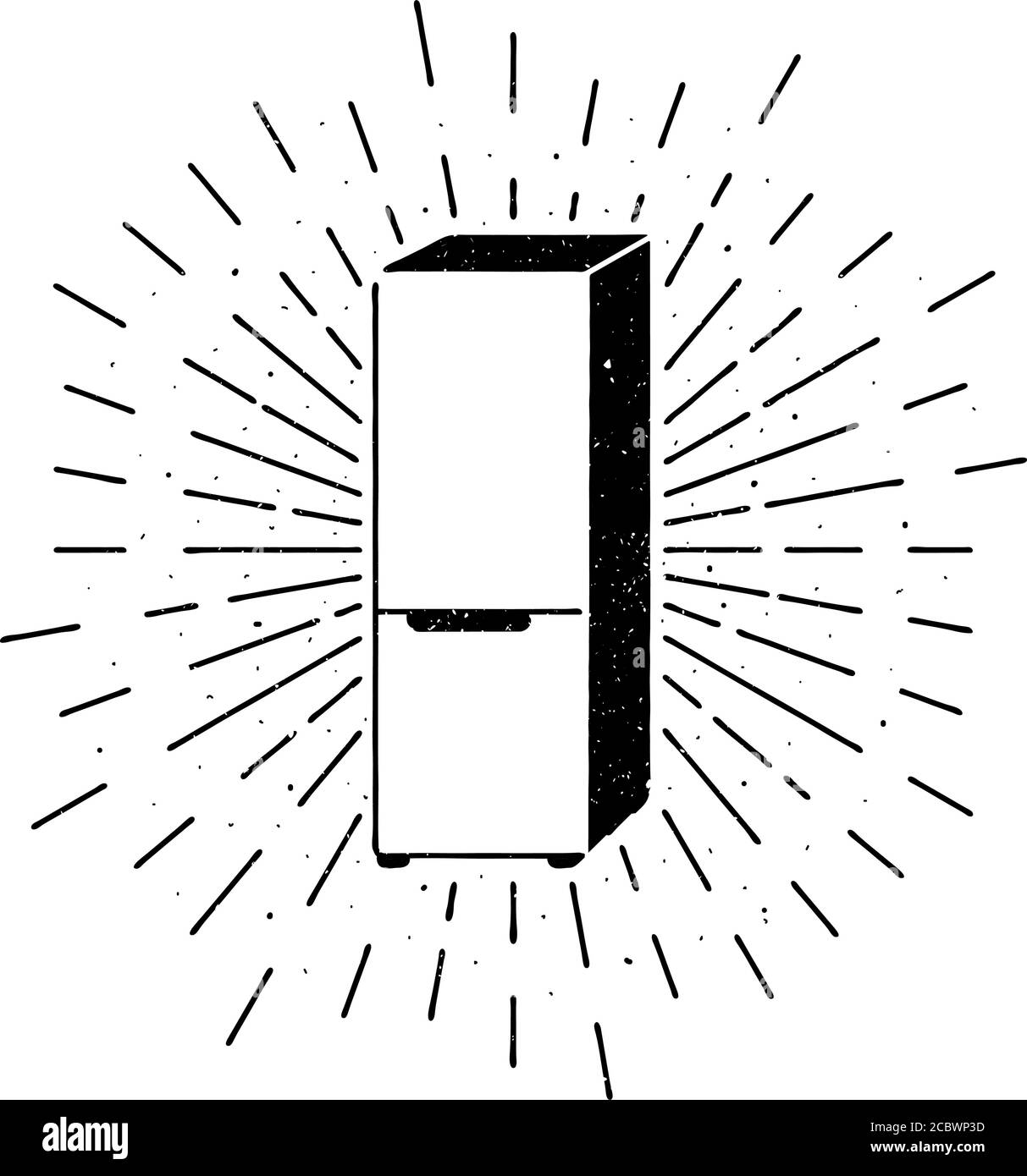 Refrigerator with sun rays grunge vintage vector illustration Stock Vector