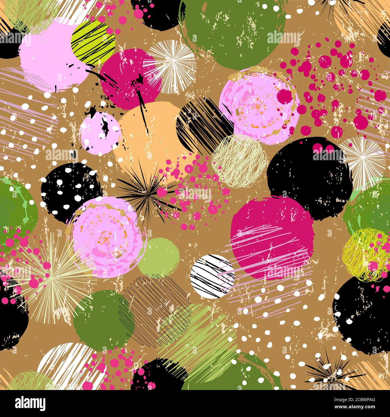 seamless background pattern, with circles/dots, strokes and splashes Stock Vector