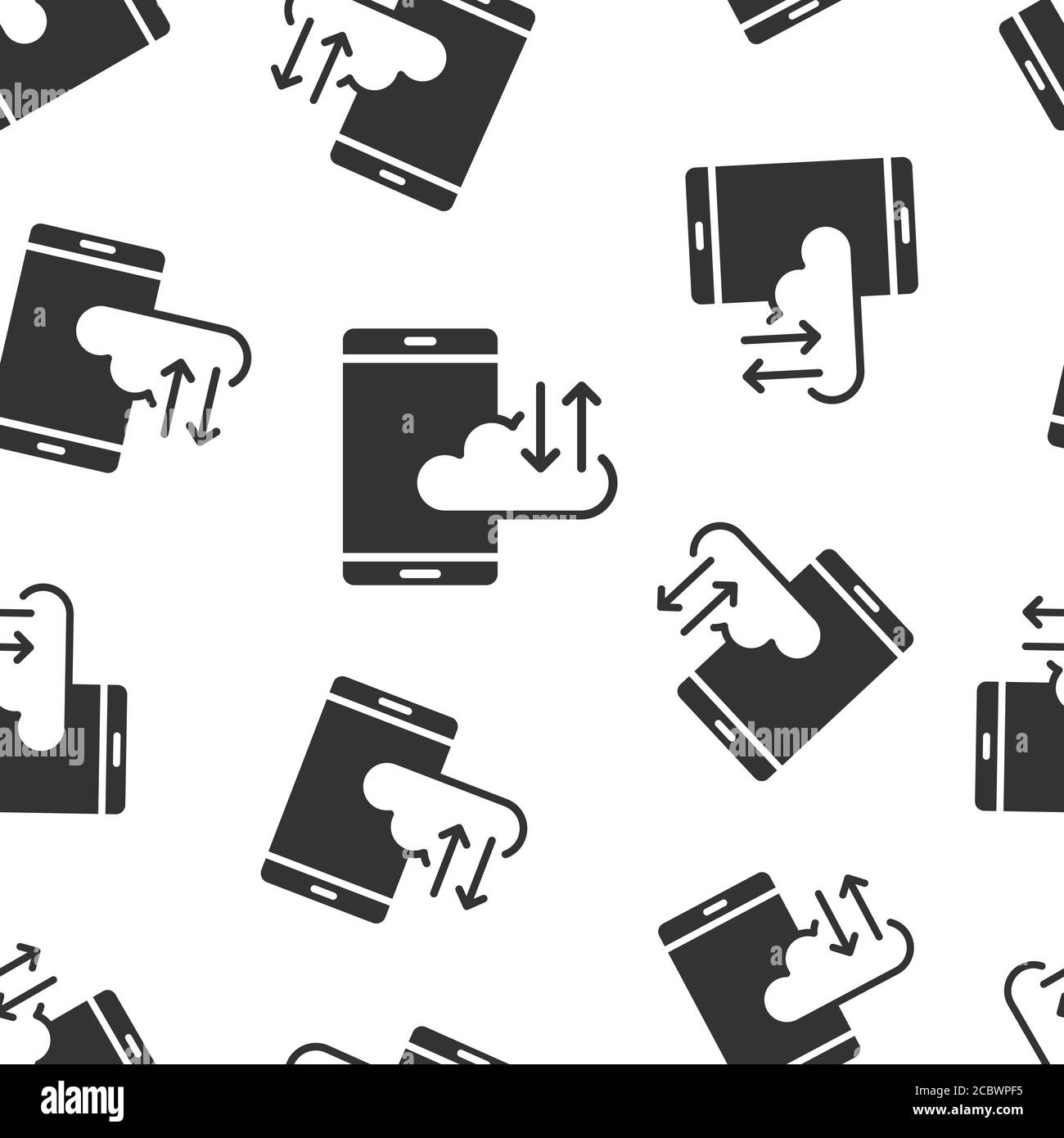 Smartphone with cloud icon in flat style. Phone network storage vector ...