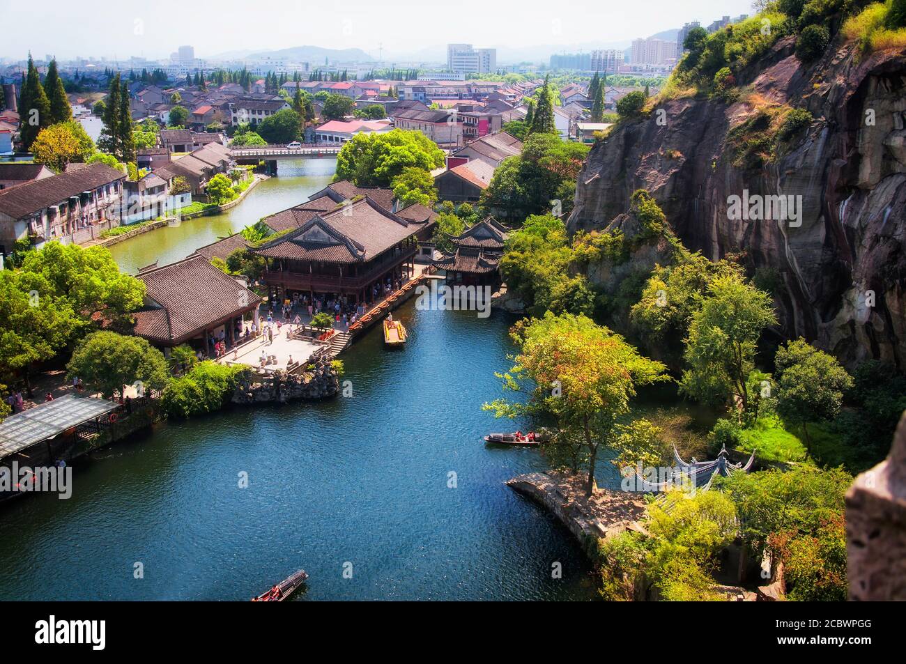 An aerial view high above east lake scenic area and the city of
