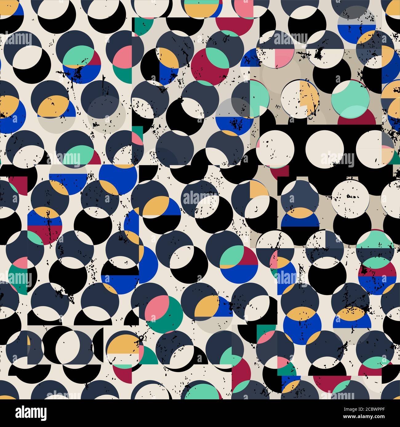 seamless geometric pattern background, with circles/dots, strokes and splashes Stock Vector