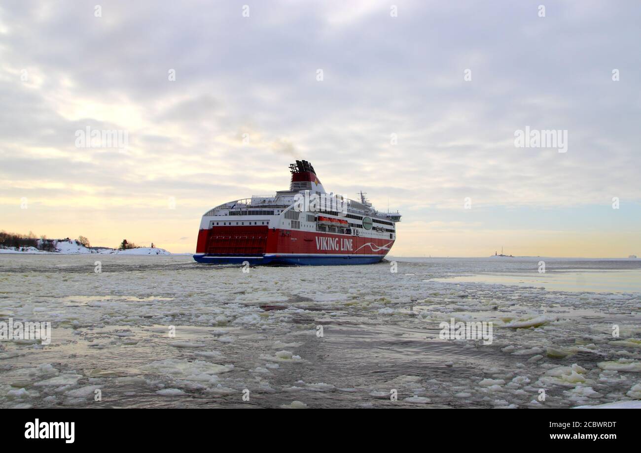 Car/passenger ferry Viking XPRS leaving Helsinki for Tallinn Stock Photo