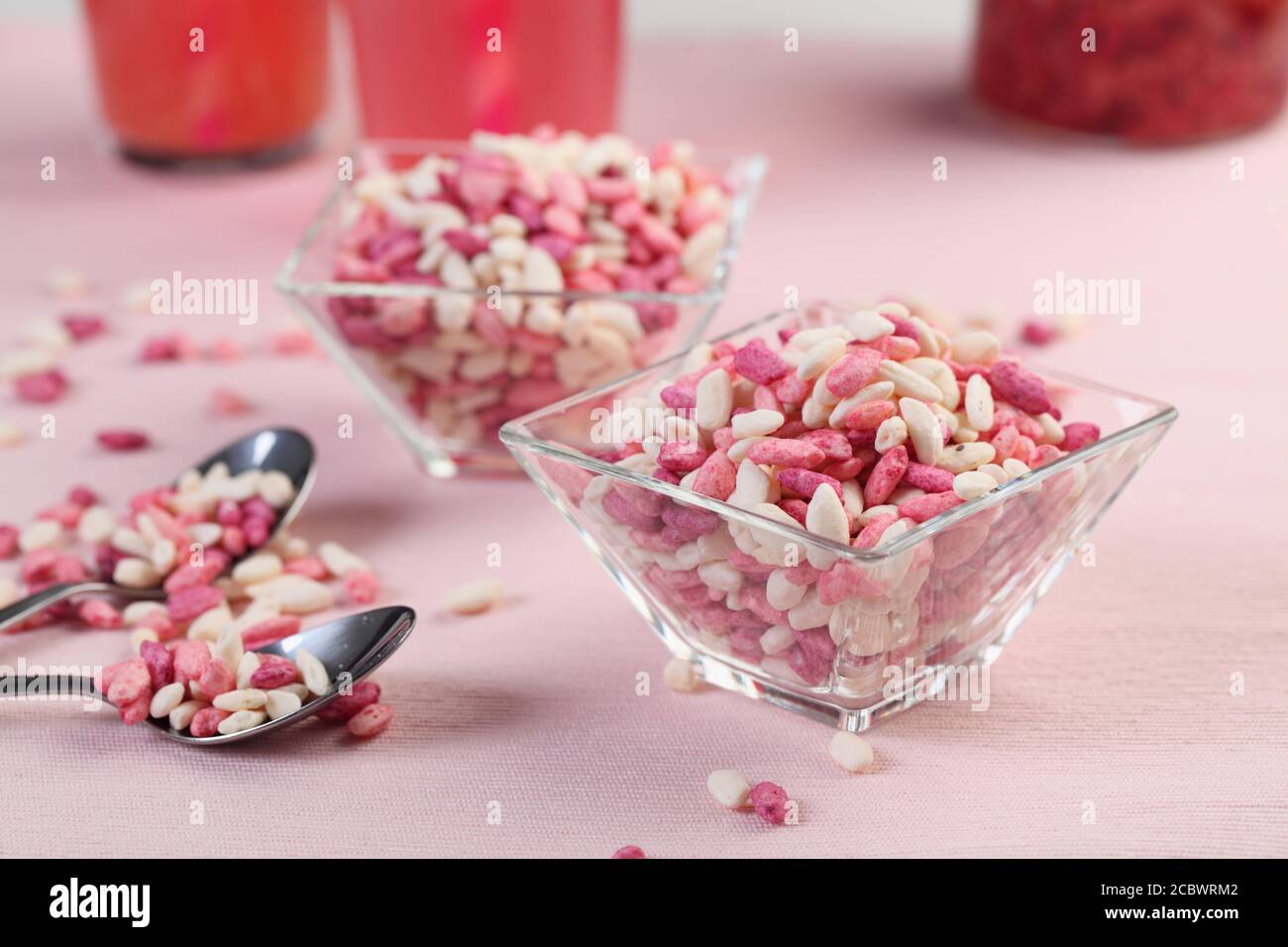 Sweet puffed rice on a table Stock Photo
