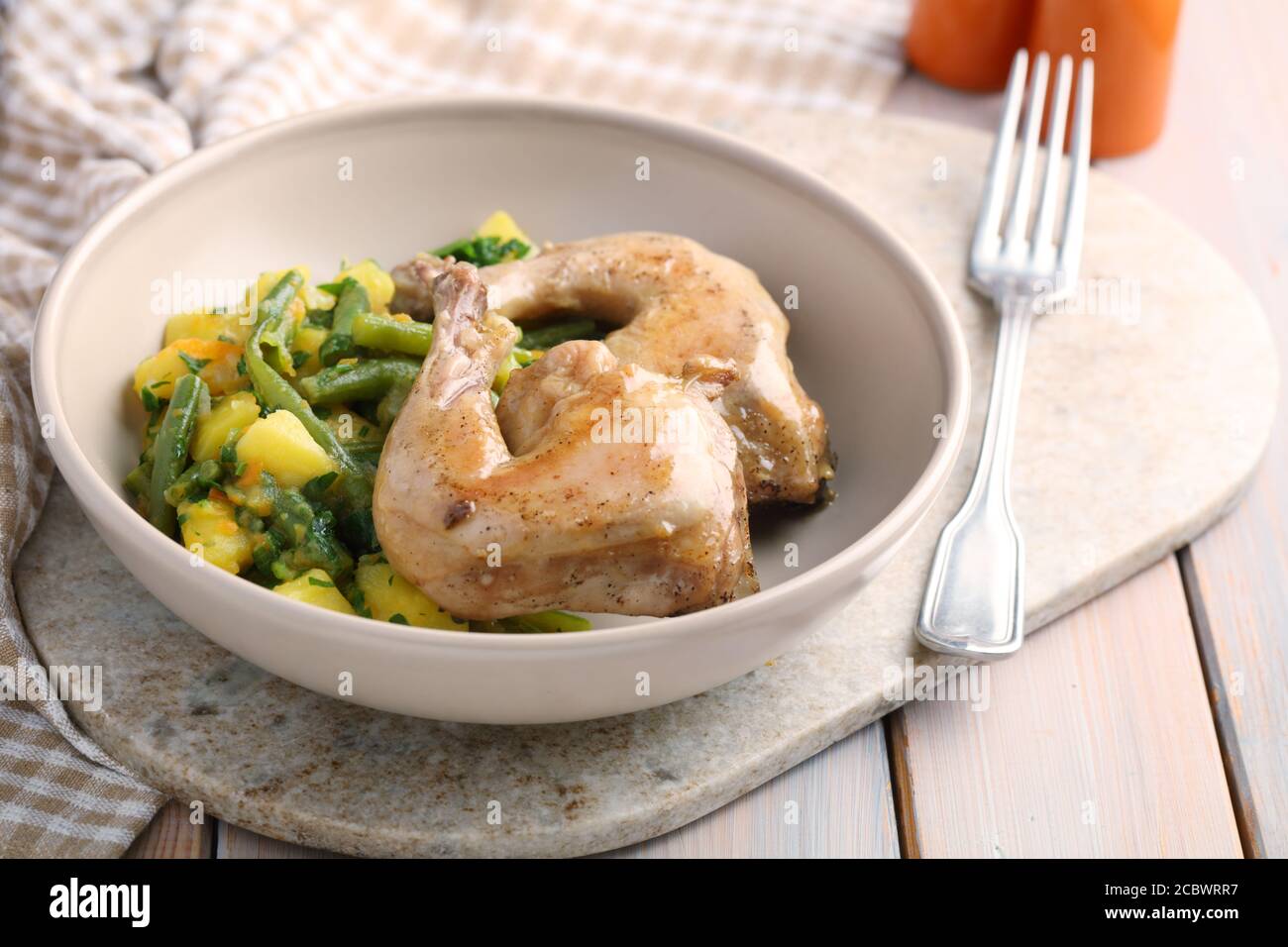 Chicken legs with potatoes and green bean Stock Photo Alamy