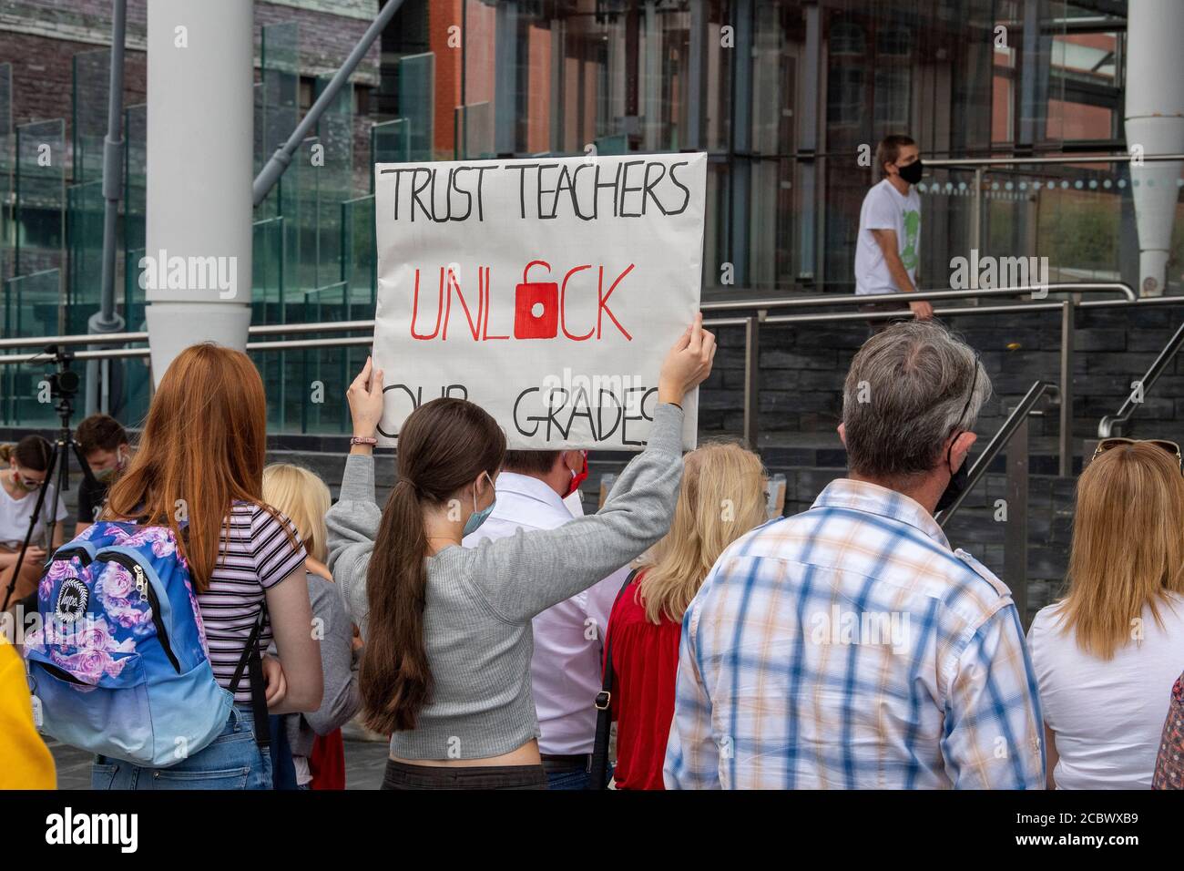 A Level Students Protesting outside of the Senedd in Cardiff Bay Cardiff South Wales UK Stock Photo