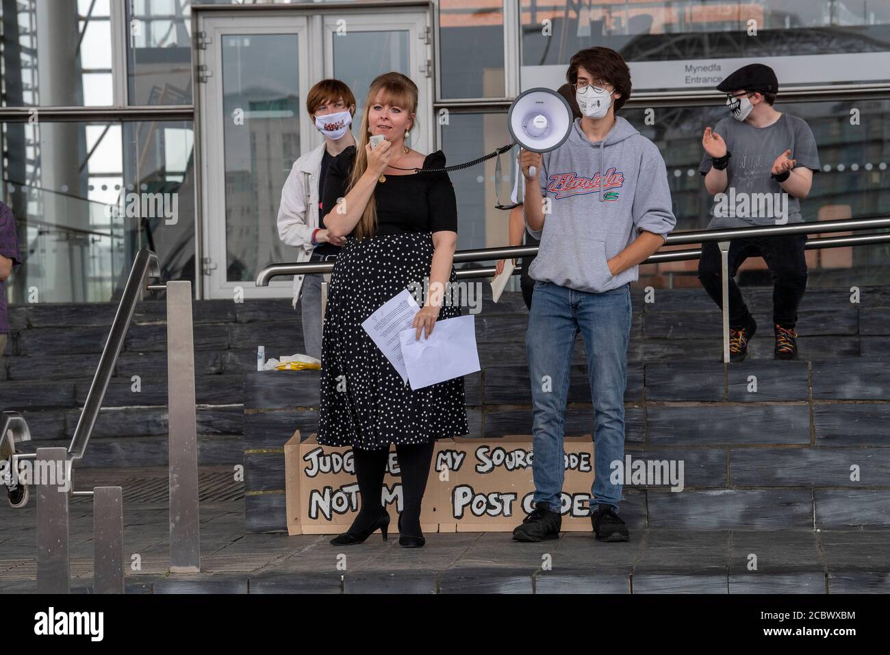 A Level Students Protesting outside of the Senedd in Cardiff Bay Cardiff South Wales UK Stock Photo
