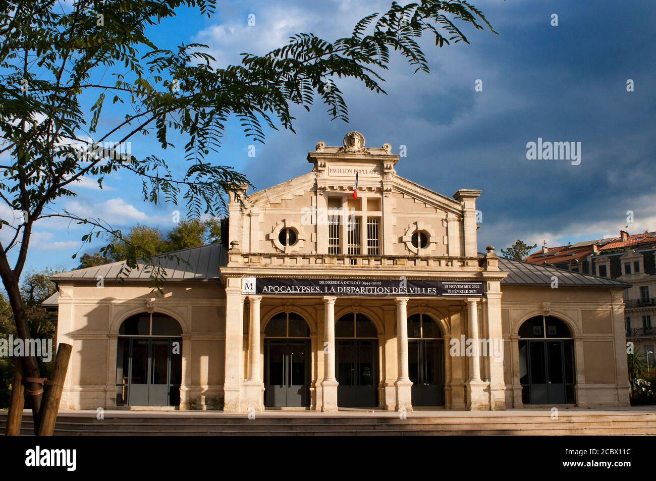 Architectural detail of the popular pavilion (Pavillon Populaire) next to the Place de la Comedie Montpellier France  Facade of the Pavellón Popular p Stock Photo