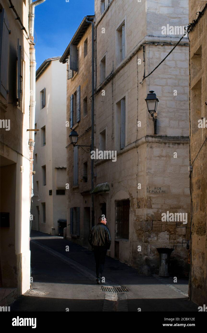 SainteAnne Church Montpellier France. Narrow alleys in the old town of Montpellier. Rue