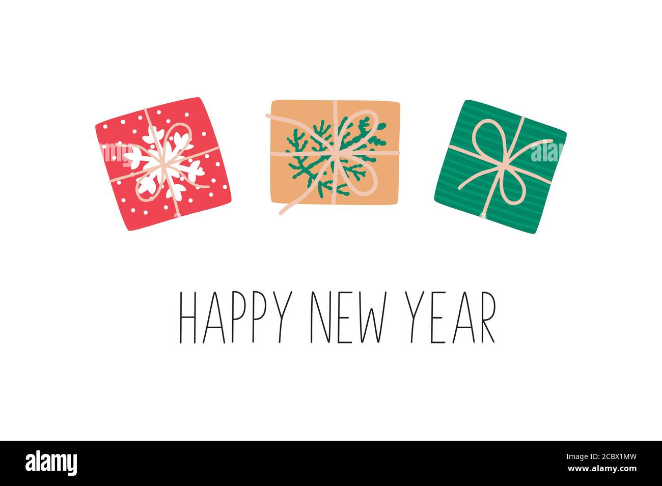 Set of vector Christmas gift box. The view from the top. Happy new year greeting card Stock Vector