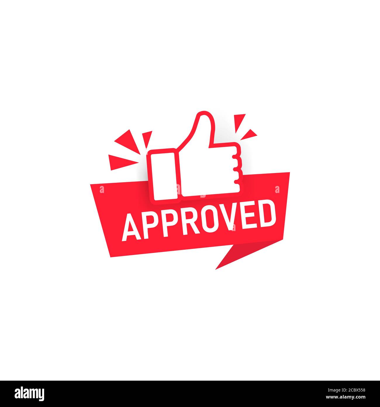 Approved banner. Label with thumbs up icon. Badge tested and validated. Sticker. Social media concept. Vector on isolated white background. EPS 10. Stock Vector