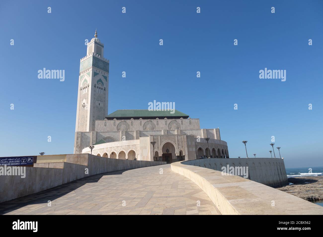 Hassan 2 mosque in Casablanca Morocco 12/31/2019 with minaret and blue sky Stock Photo