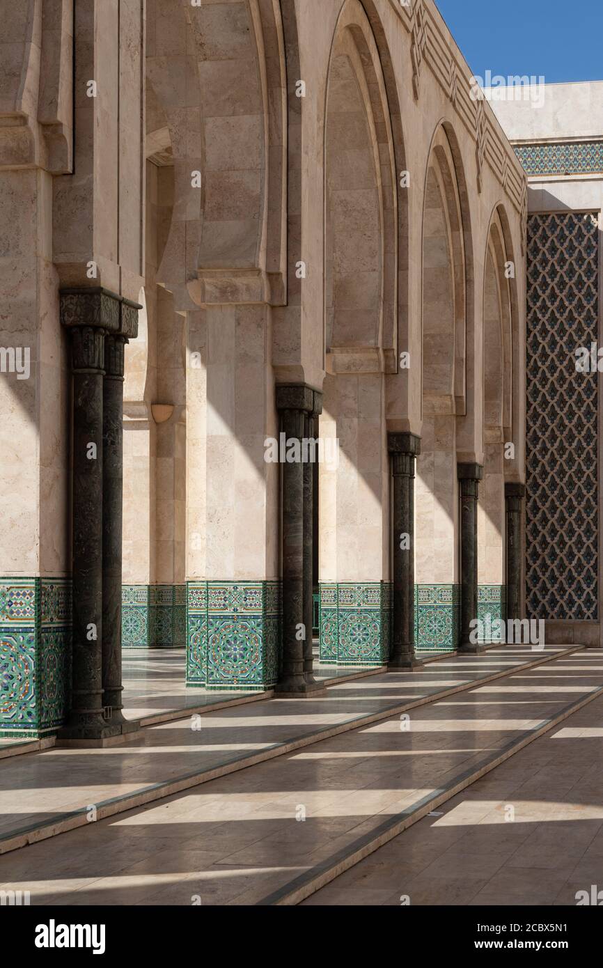 Hassan 2 mosque in Casablanca Morocco 12/31/2019 beautiful arches and shadows Stock Photo