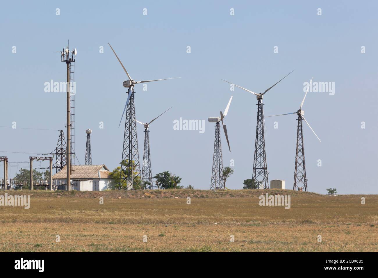 Vorobievskaya wind farm in Saksky district of Crimea, Russia Stock Photo