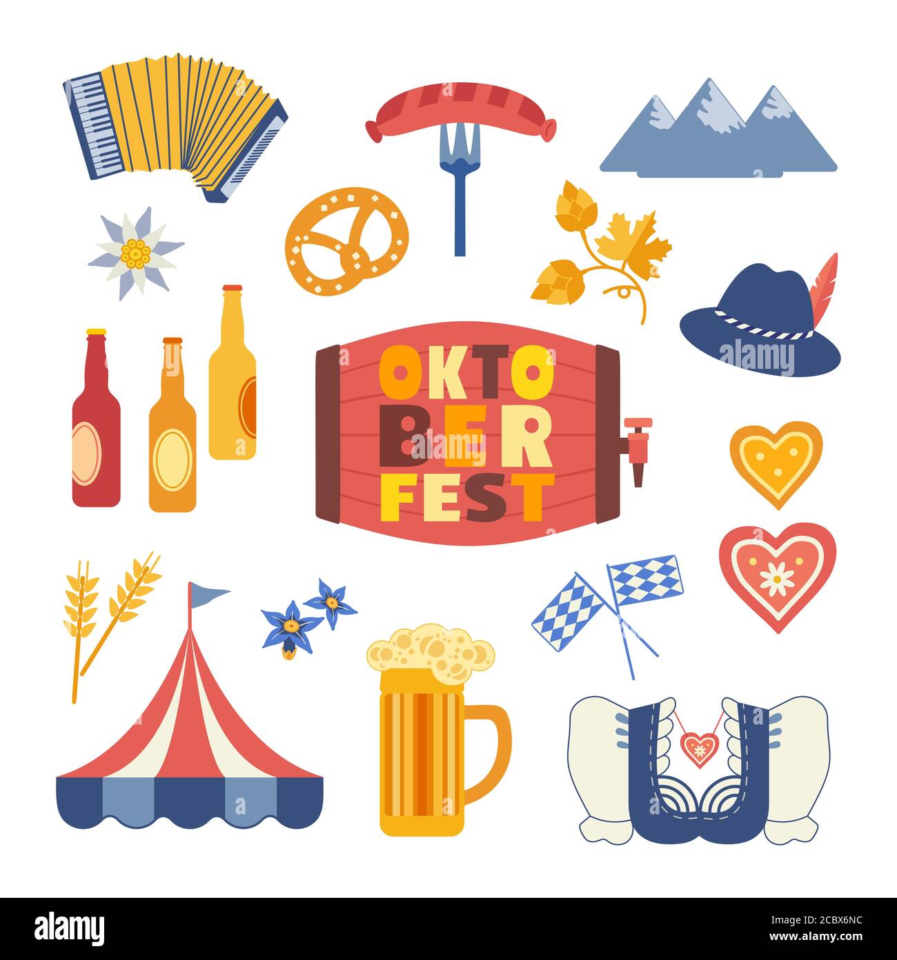 Oktoberfest cute flat color vector icon collection Stock Vector