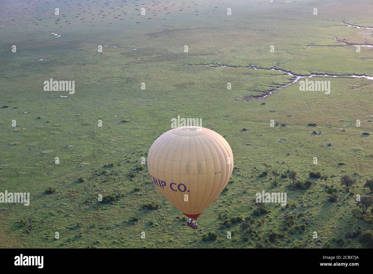 Awe-inspiring aerial views during a Serengeti balloon ride while on safari adventure in Africa Stock Photo