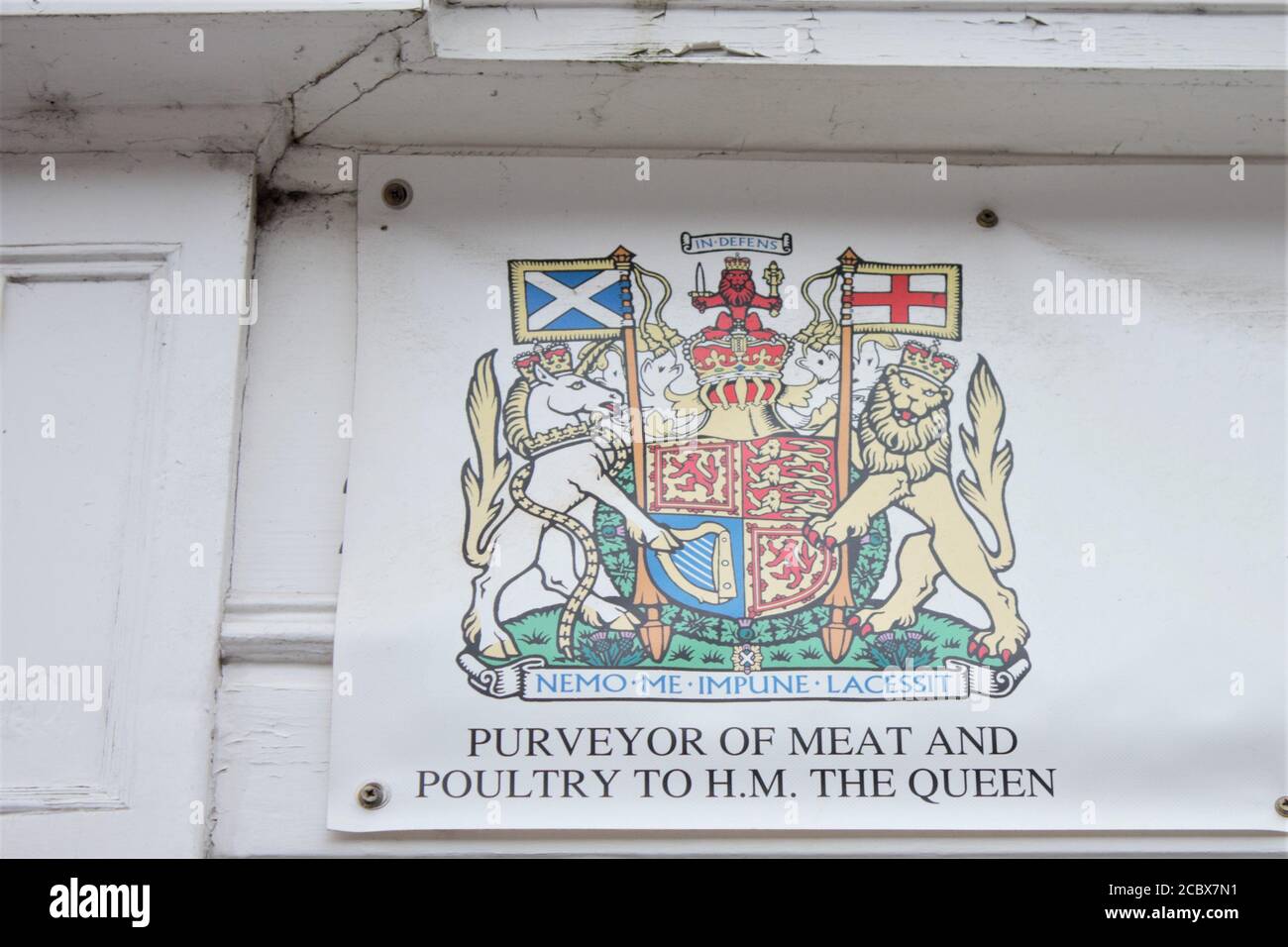 Royal warrant over HM Sheridan butchers shop in Ballater, Aberdeenshire, Scotland Stock Photo