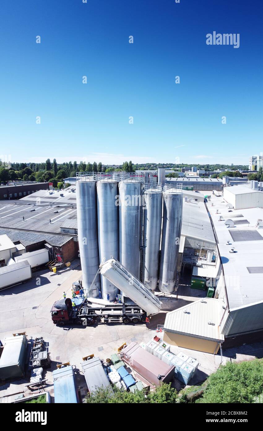 aerial view of large lorry delivering into a industrial estate in