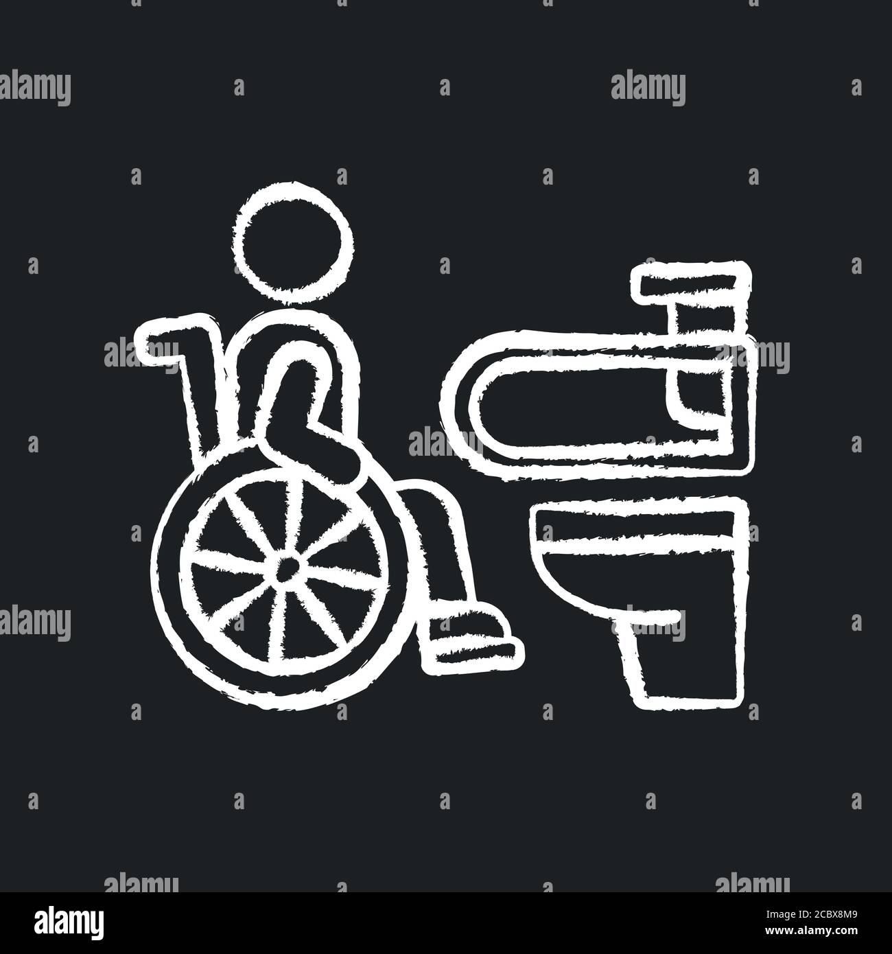 Accessible toilet chalk white icon on black background. People with