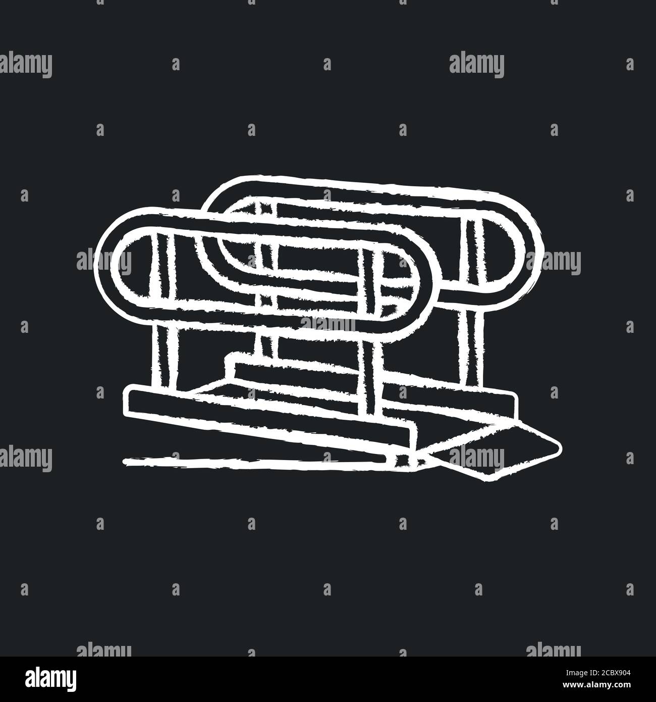 Wheelchair ramp chalk white icon on black background. Outdoor inclined plane. Wheelchair users accessibility. Disabled persons. City infrastructure. I Stock Vector