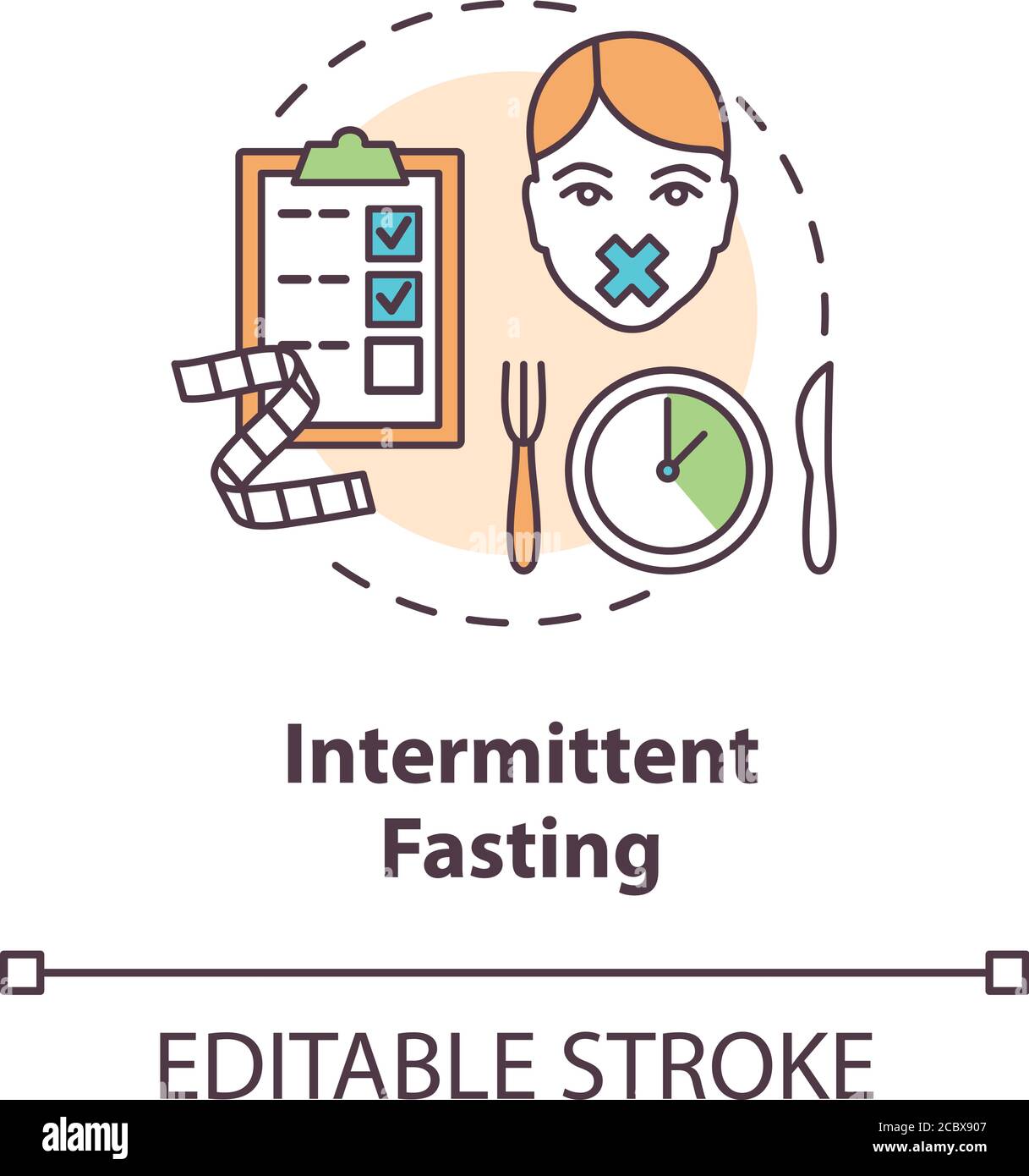 Intermittent fasting concept icon. Biohacking, nutrition management idea thin line illustration. Body hacking, dieting. Limiting meal time. Vector iso Stock Vector