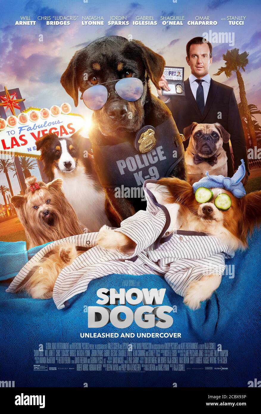 Show Dogs (2018) directed by Raja Gosnell and starring Will Arnett, Ludacris, Natasha Lyonne, Jordin Sparks Thomas and Stanley Tucci. Max the police dog goes undercover at a dog show. Stock Photo