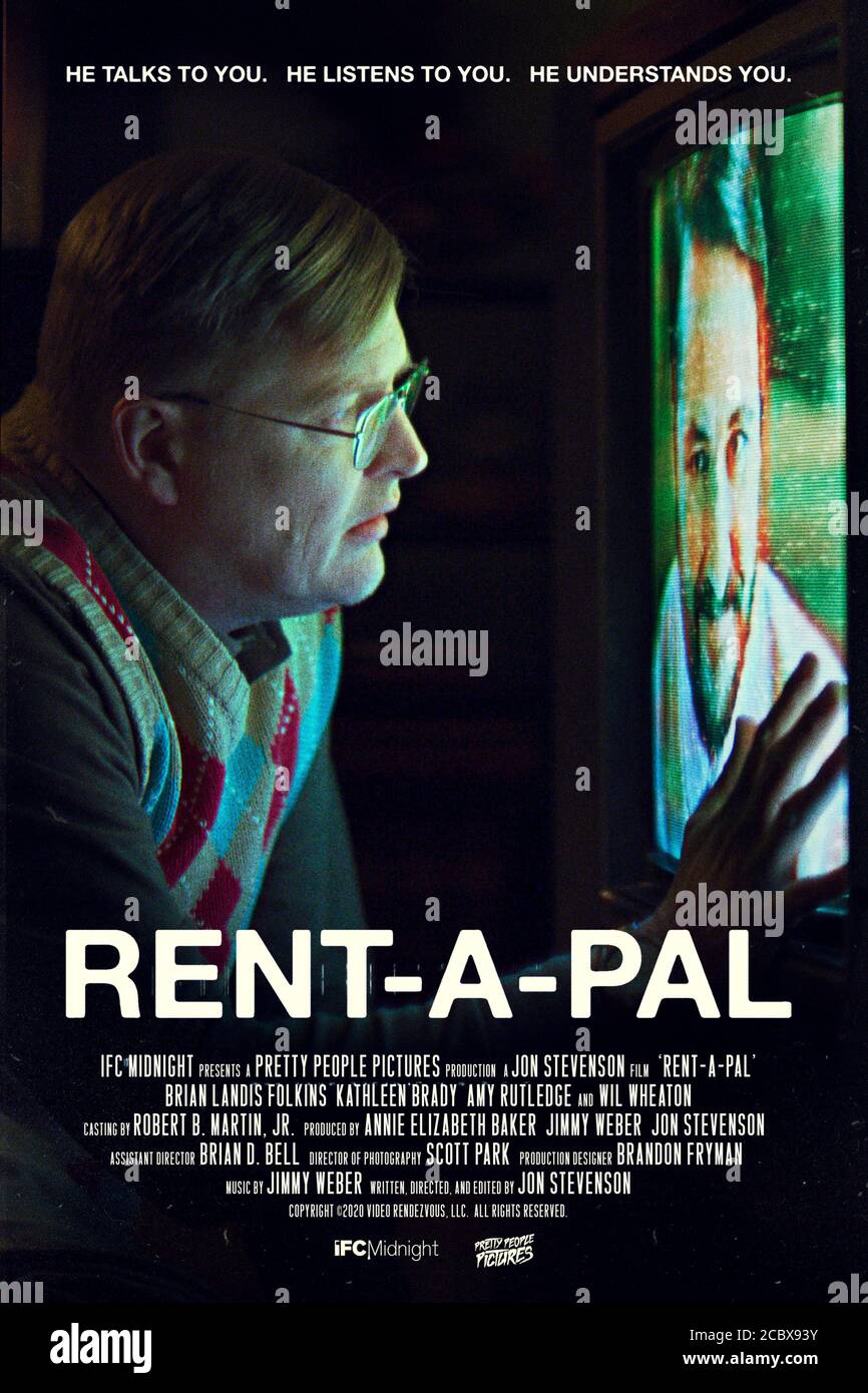 Rent-A-Pal (2020) directed by Jon Stevenson and starring Wil Wheaton, Brian Landis Folkins and Amy Rutledge. Horror about a lonely man caring for his aging mother who discovers a VHS tape which offers companionship for a price…. Stock Photo