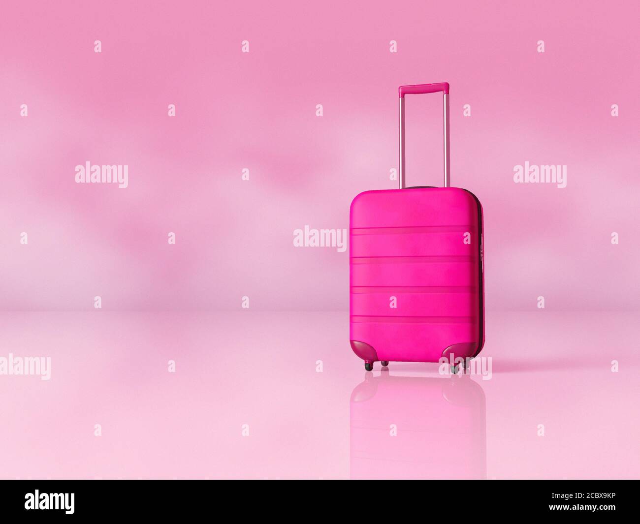 Pink suitcase luggage bag on pink 