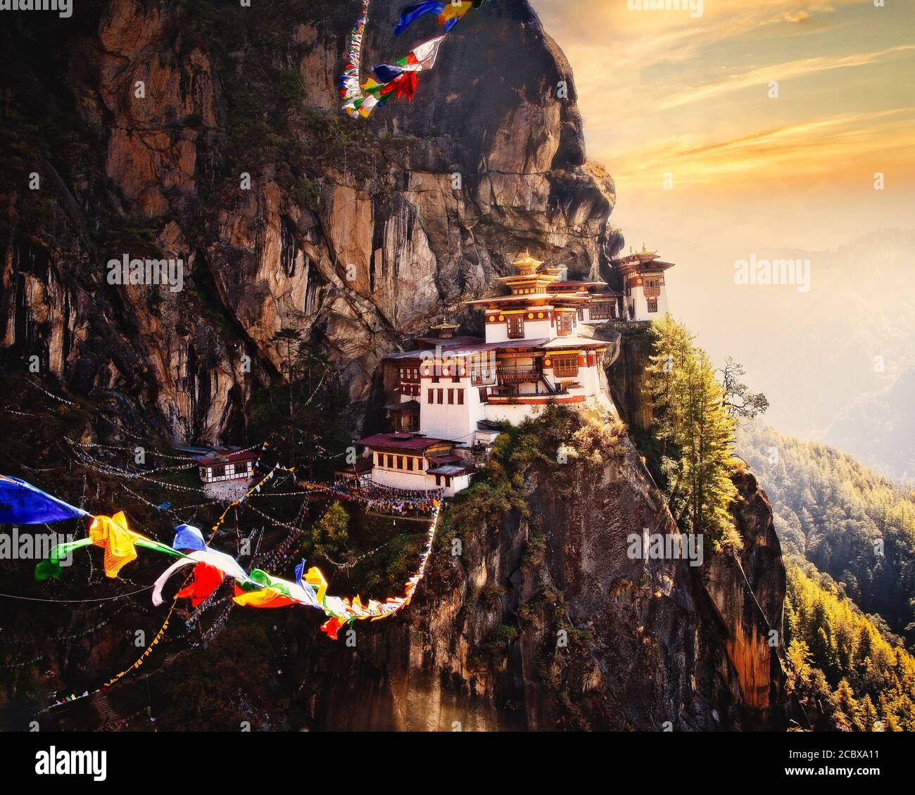 Taktsang Palphug Monastery, or the Tigers Nest, near Paro Bhutan was originally constructed in 1692. Stock Photo