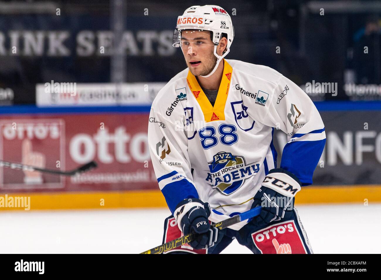 Anton Gradin # 88 (EVZ Academy) during the National and Swiss League preparation ice hockey game between EV Zug and EVZ Academy on August 16, 2020 in the Bossard Arena in Zug. Credit: SPP Sport Press Photo. /Alamy Live News Stock Photo