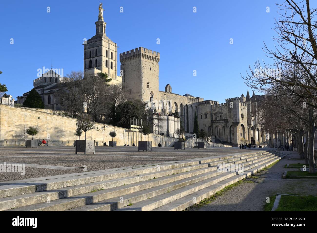 The Avignon Cathedral and the Palace of the Popes, Avignon FR Stock Photo