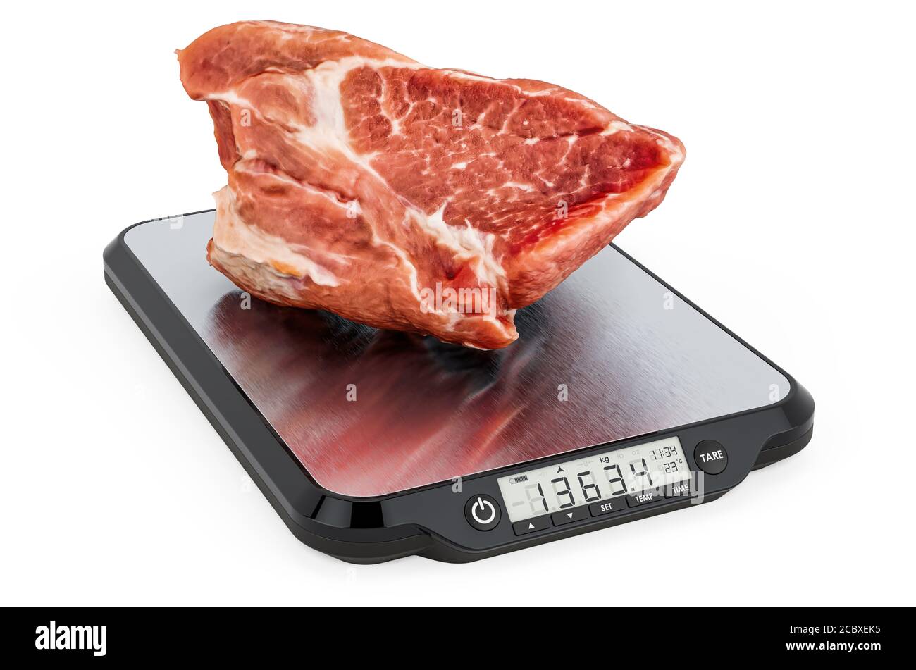 Scale with raw meat Stock Photo - Alamy