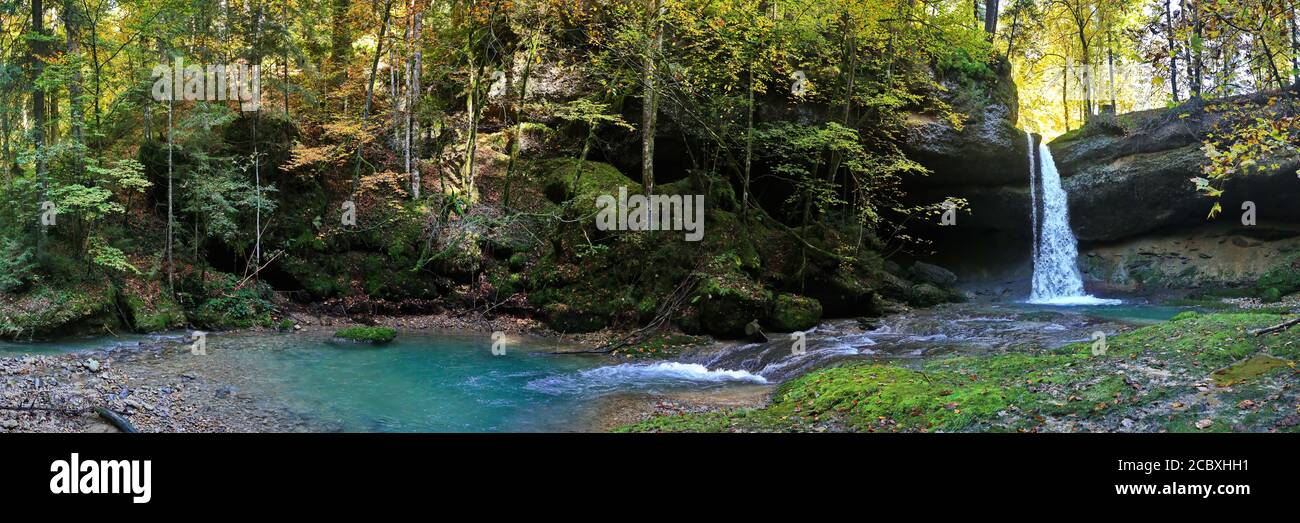 A romantic waterfall in the forest of Bavaria Stock Photo