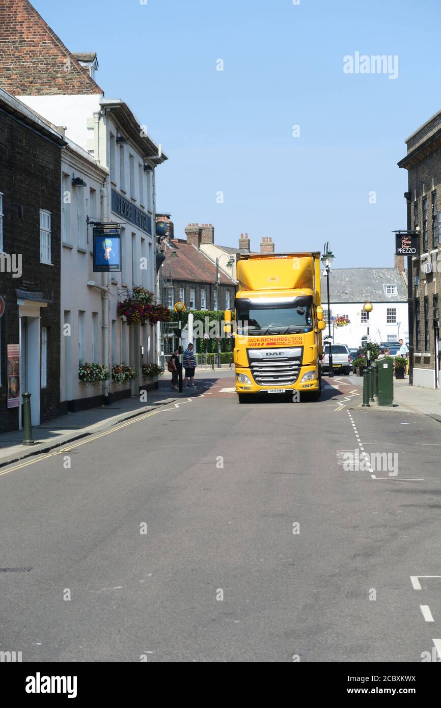 An articulated lorry going through Kings Lynn. Stock Photo