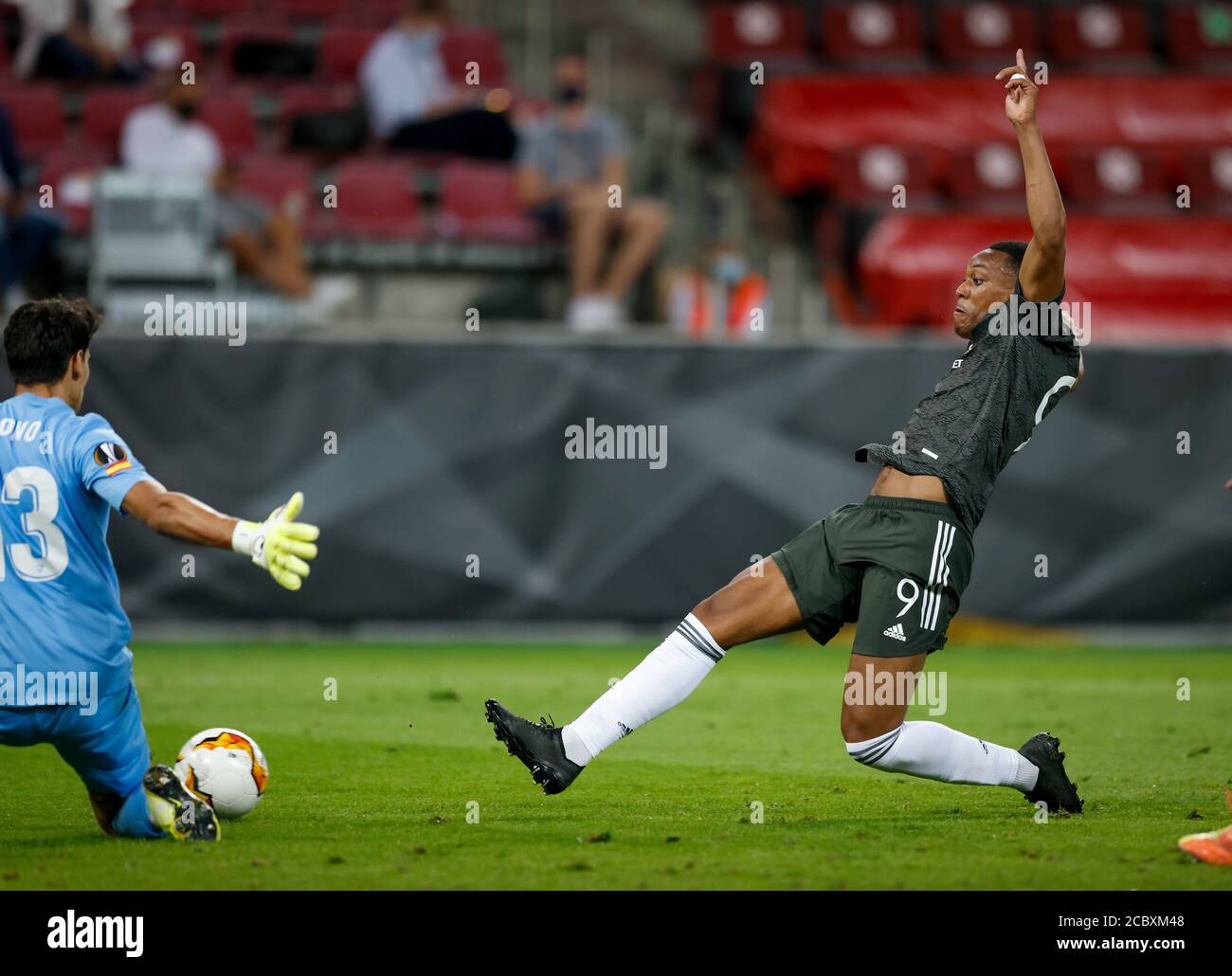 Köln, Koeln, Cologne, Germany, 16th August 2020.  Anthony Martial (ManU), Bono (Sevilla) in the semifinal UEFA Europa League match final tournament FC Stock Photo