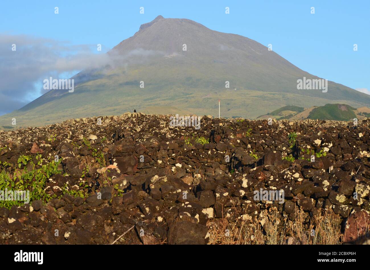 The conical Pico volcano looming over its namesake island, Azores archipelago, Portugal Stock Photo