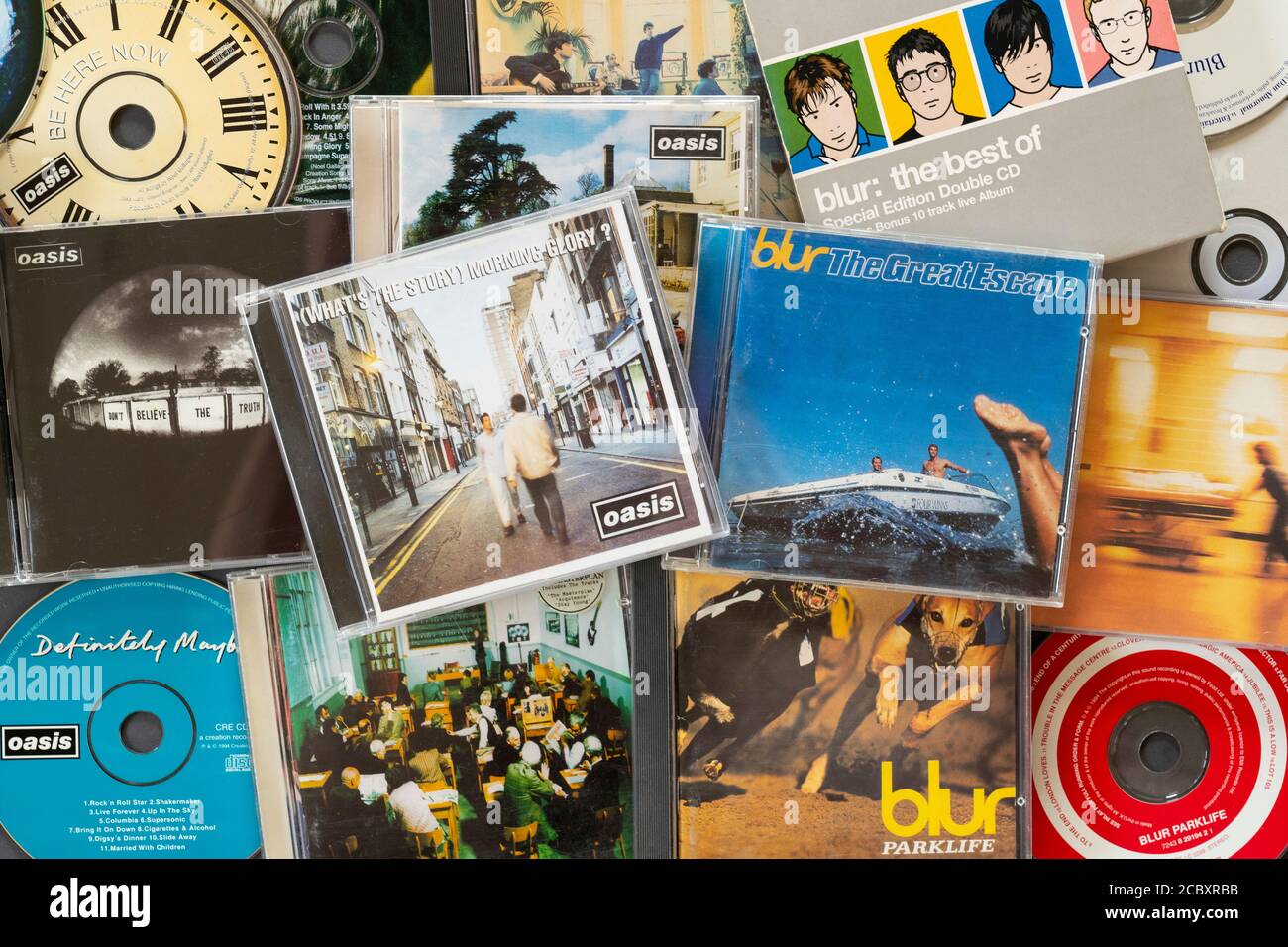 Oasis and Blur CDs. A chart battle between Blur and Oasis dubbed "The  Battle of Britpop" brought Britpop to the forefront of the British press in  1995 Stock Photo - Alamy