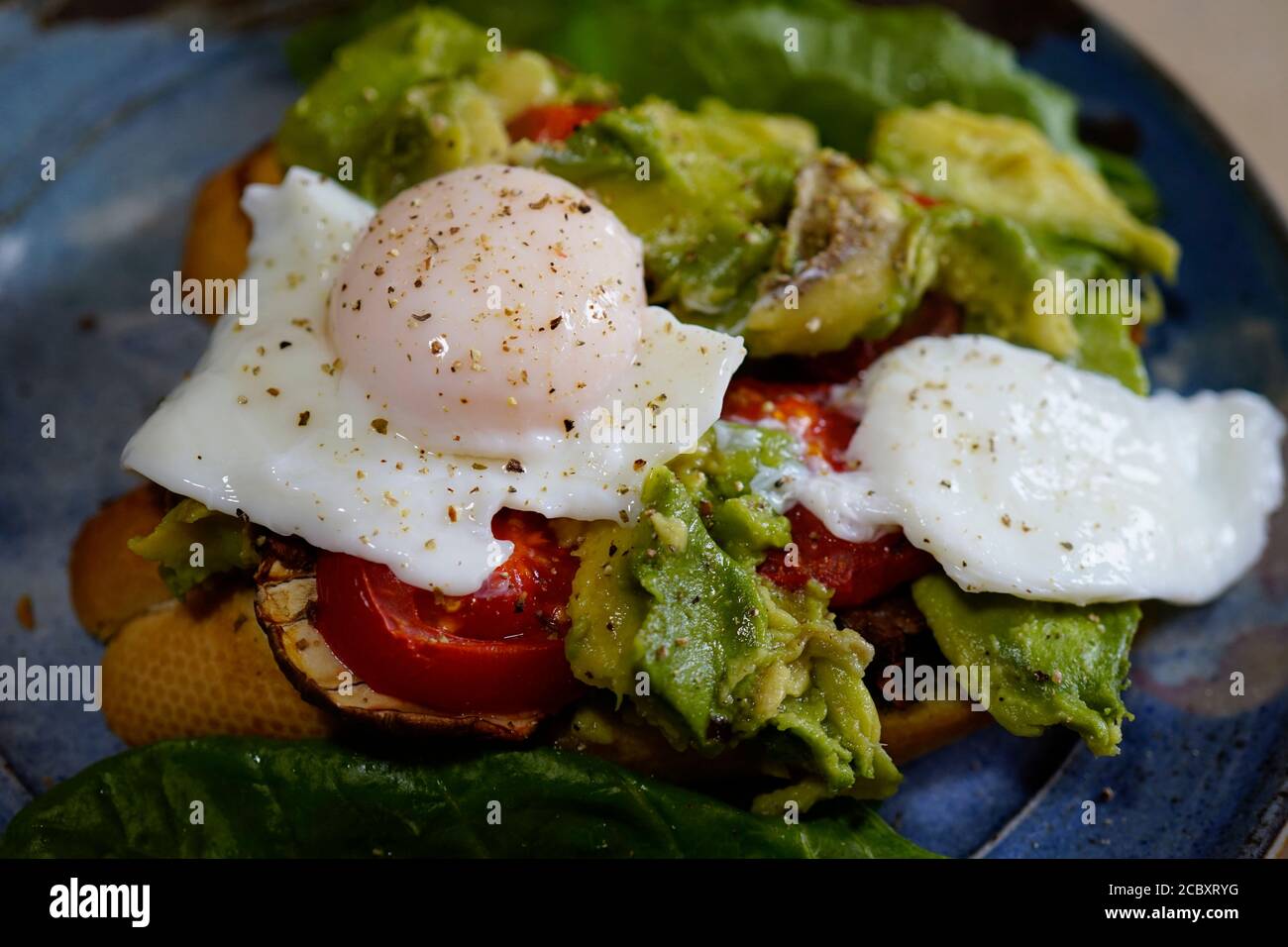 Avocado toast with poached egg toasted garlic bread with mushroom and