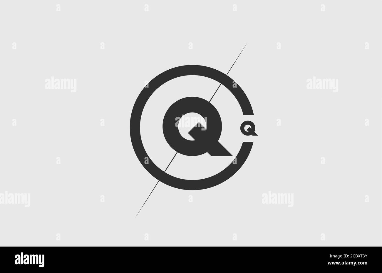black white alphabet Q letter logo icon. Simple line and circle design ...