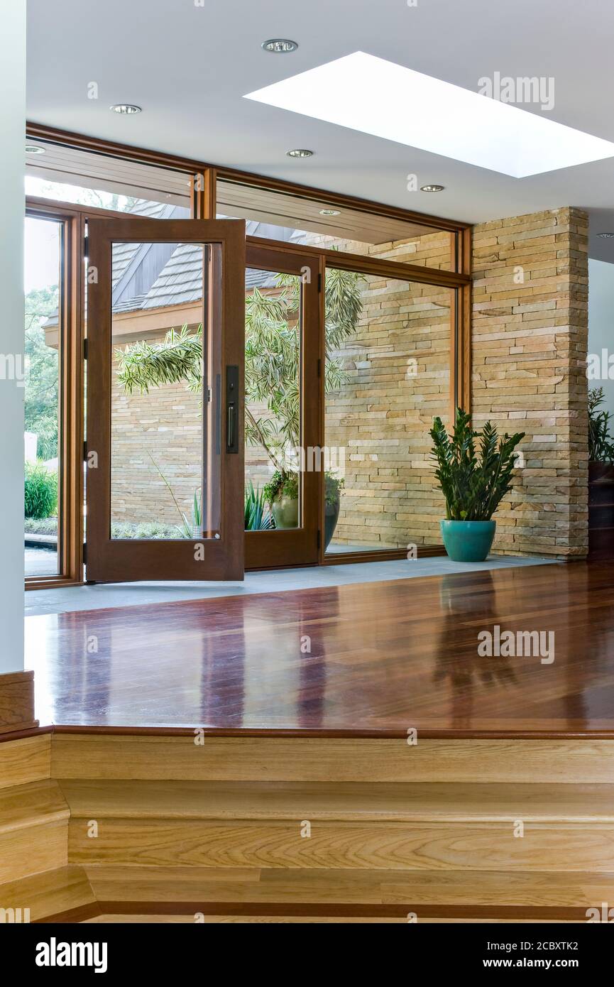 Modern Foyer with French glass doors Stock Photo Alamy