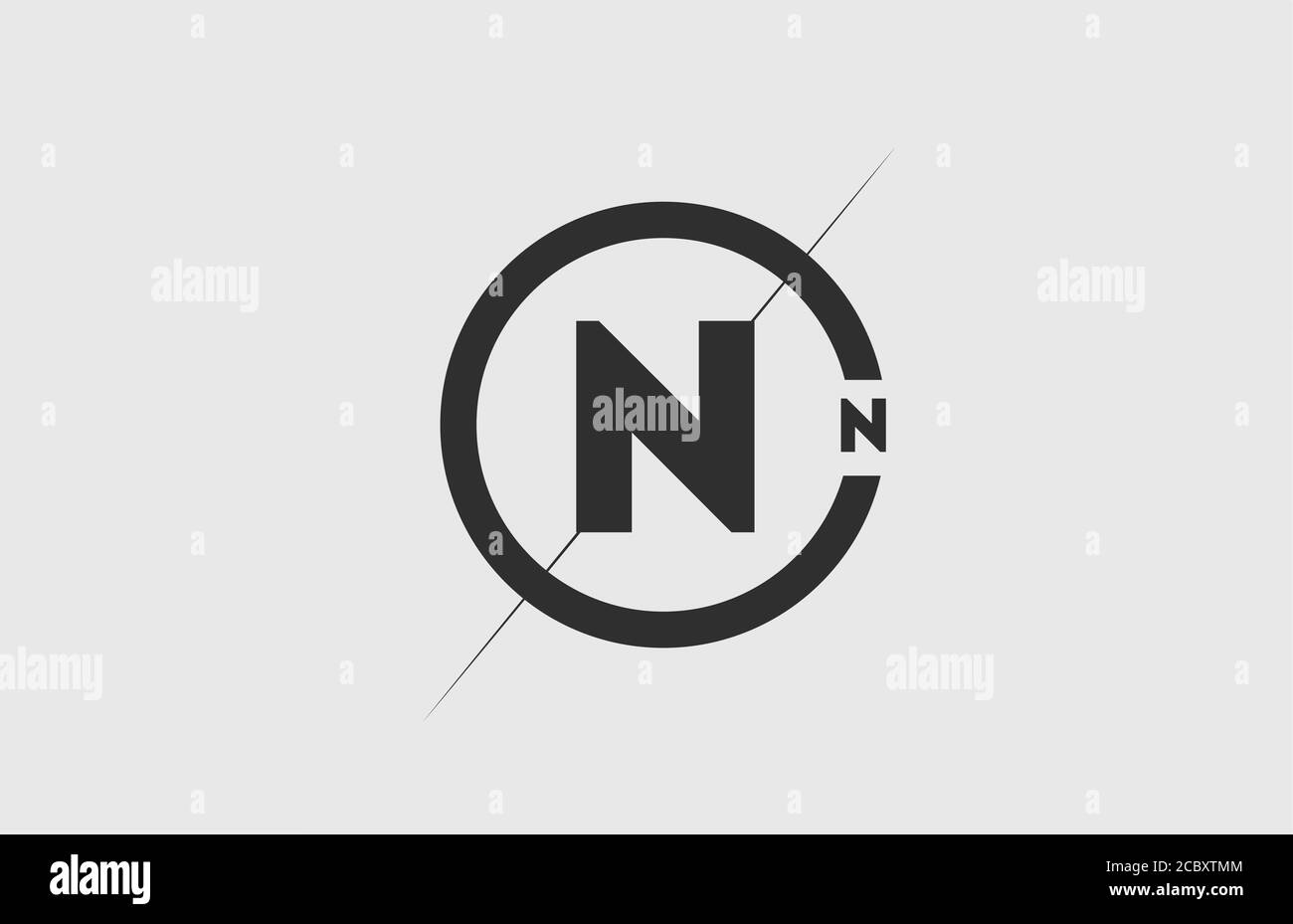 black white alphabet N letter logo icon. Simple line and circle design ...
